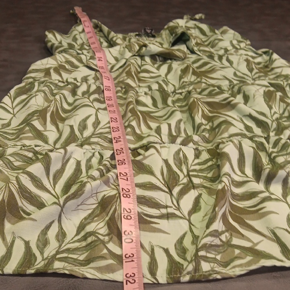 NEW! Trixxi Green Leafy Tie Front Flowy Mini Dress With Tiered Skirt - Picture 12 of 12